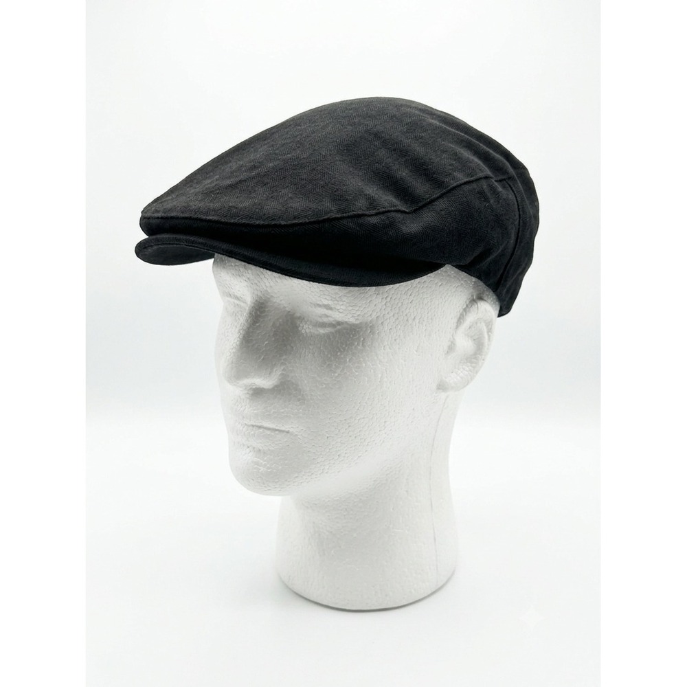 Brixton Hooligan Flat Cap Hat Black Herringbone Snap Driving Cap Men's Size L